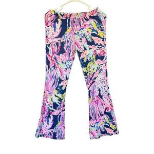 Lilly Pulitzer Girls Multicolor Tropical Flare Pull On Wide Leg Pants XL 12-14